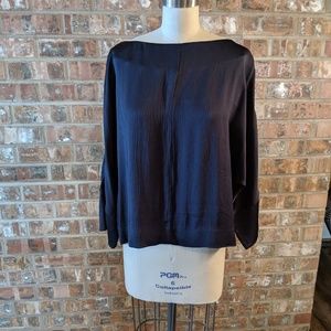 COS textured navy silk top